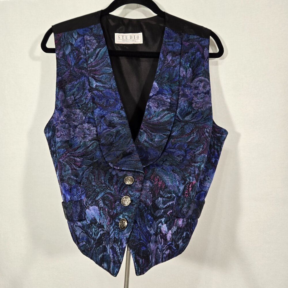 USA Vintage STUDIO by MICHELLE STUART Multicolor Floral JACQUARD Vest Women Sz M - Picture 4 of 17